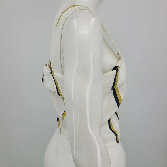 New Sancia Cibile Top Womens L Bonneau Stripe Crop Linen Blend Square Neck - Picture 3 of 7